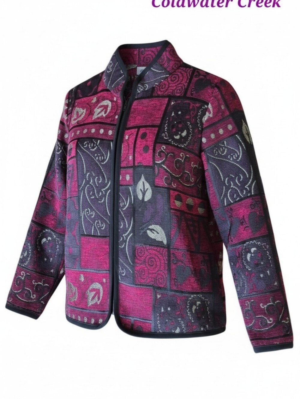Coldwater Creek Tapestry Jacket Size PM Petite Medium - Magenta Black Grey